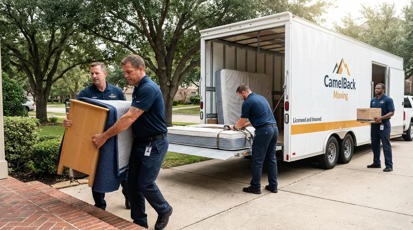 Crew loading residential truck for cross-state move from Oneida, TN